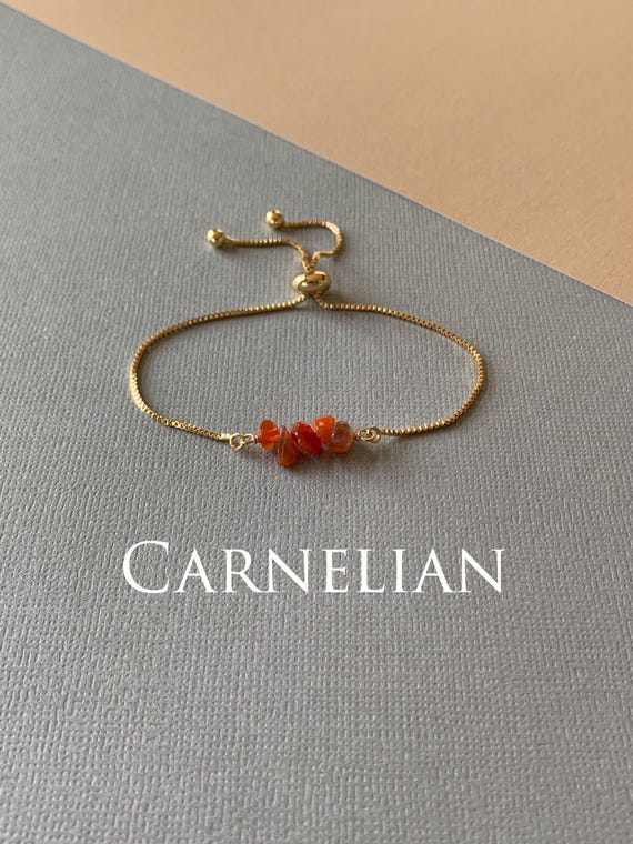 Carnelian Agate Beaded Bracelet – Genuine Orange Gemstone Adjustable Jewelry Gift
