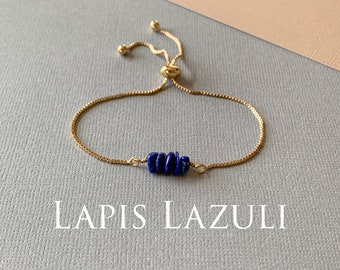 Gemstone Bead Bracelet, LAPIS LAZULI Genuine Gemstone Adjustable Bracelet