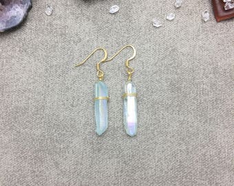 Blue Quartz Crystal Point Earrings Rainbow Quartz Earrings Silver 14k Gold Filled Rose Gold Filled Quartz Crystal Earrings