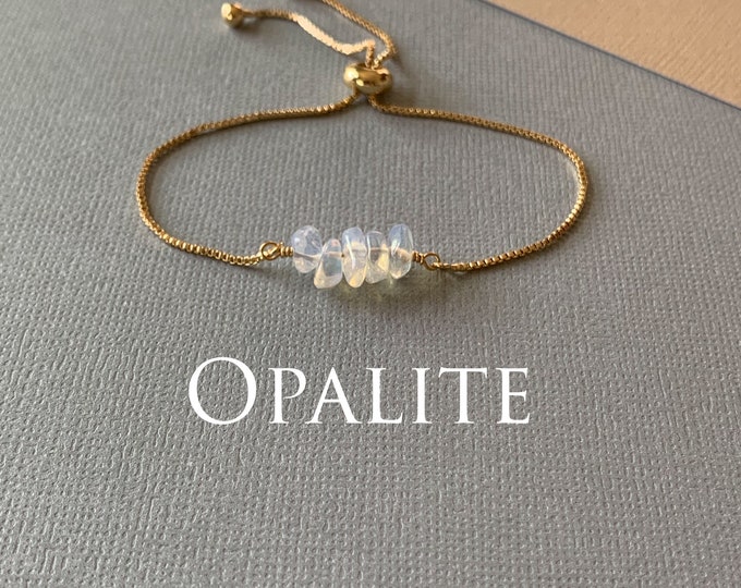 Gemstone Bead Bracelet, OPALITE Genuine Gemstone Adjustable Bracelet