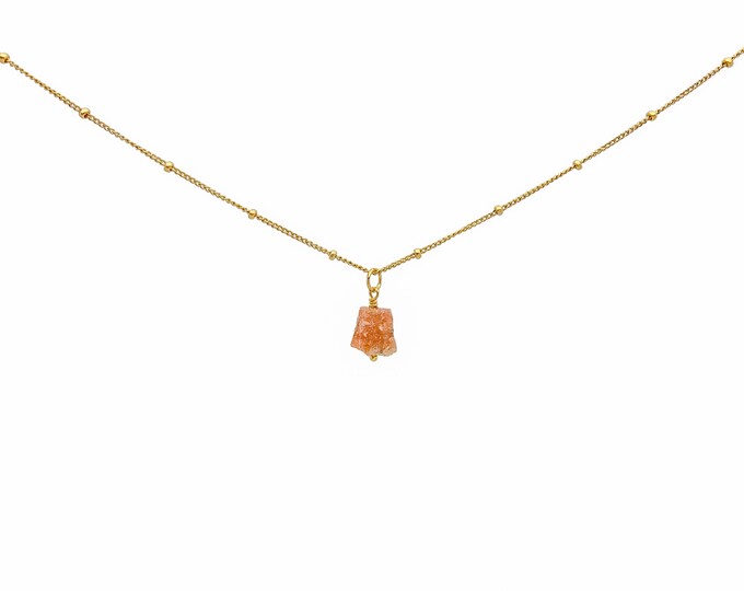 RAW SUNSTONE Crystal Choker Necklace, Raw Crystal Gemstone Pendant Necklace in 14k Gold Filled or Sterling Silver