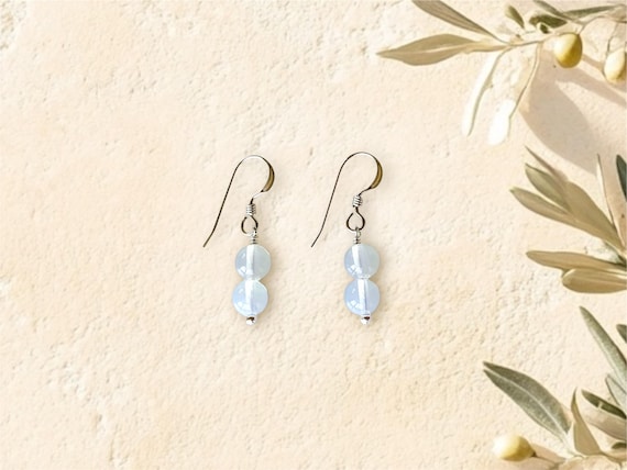 Opalite Stack Earrings – Smooth Gemstone Dangle – Minimalist Gold Hook Jewelry