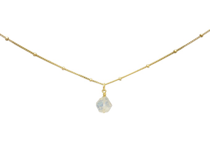 RAW  MOONSTONE Crystal Choker Necklace, Raw Crystal Gemstone Pendant Necklace in 14k Gold Filled or Sterling Silver