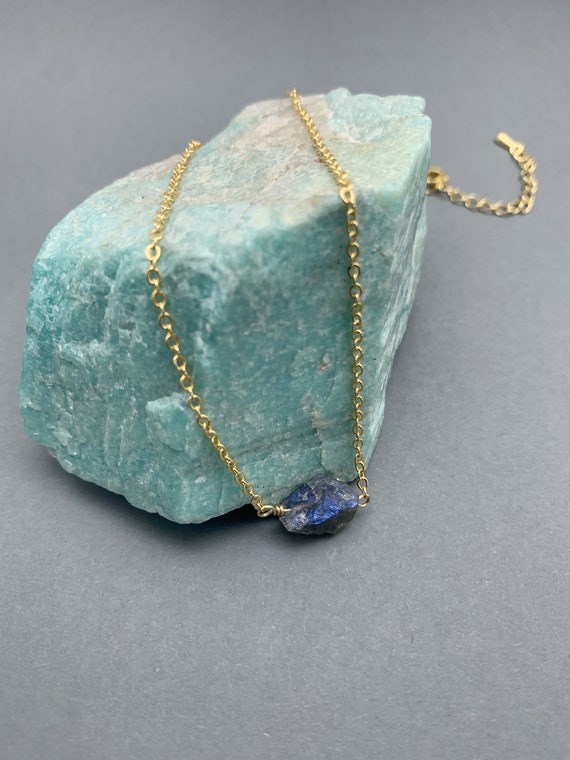 Raw Labradorite Necklace – Rough Crystal Gemstone Pendant in Gold or Silver