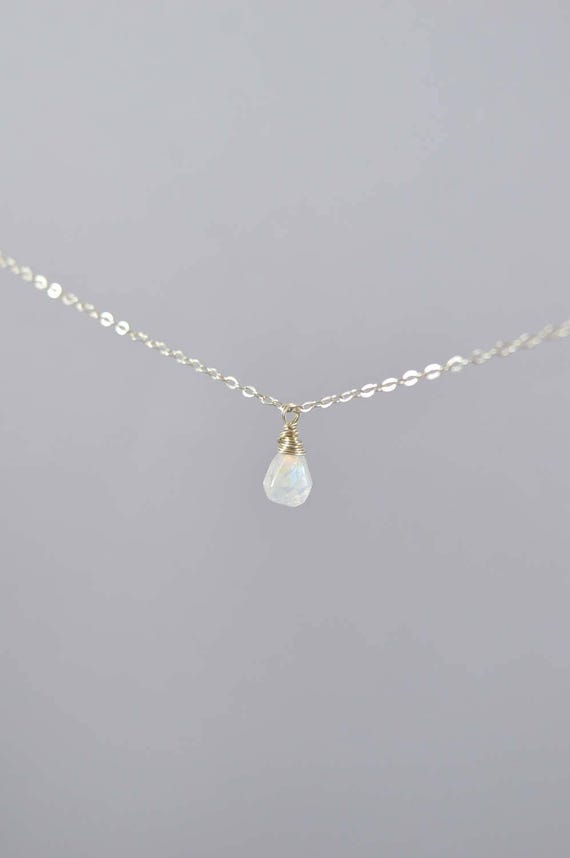 Rainbow Moonstone Teardrop Necklace – Faceted Gemstone Pendant in 14k Gold Filled or Sterling Silver