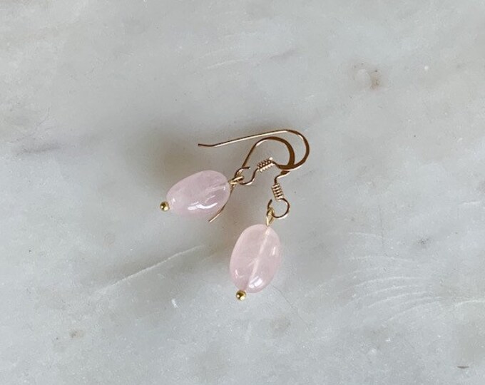 Rose Quartz Pebble Earrings, Raw Rose Quartz Earrings, Gemstone Pebble Earrings, Raw Gemstone Earrings, Raw Crystal Earrings