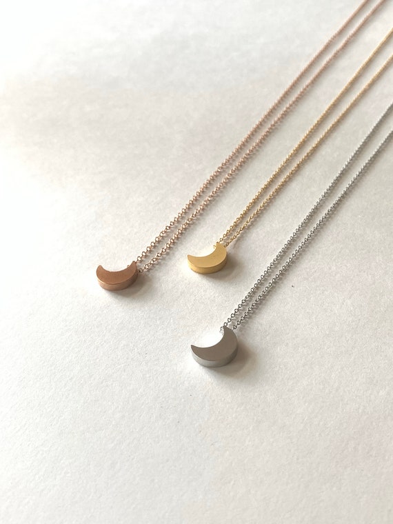 Crescent Moon Necklace – Tiny Gold, Silver, or Rose Gold Moon Pendant – Minimalist Celestial Jewelry