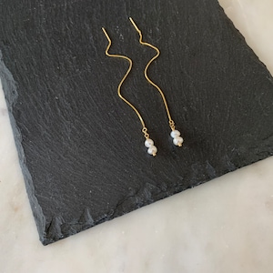 TWO PEARL Threader Earrings, Raw Gemstone Threader Earrings in Gold or Sterling Silver