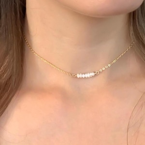 Tiny Freshwater Pearl Necklace – Dainty Pearl Bead Bar Necklace – Minimalist Choker Jewelry