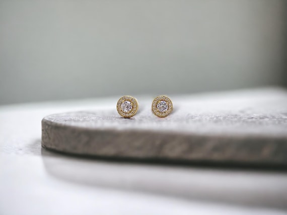 Cubic Zirconia Halo Stud Earrings – Everyday Sparkle Jewelry – Gold or White Gold Plated Sterling Silver