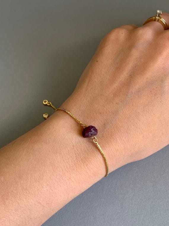 Ruby Beaded Bracelet – Raw Gemstone Adjustable Jewelry – Handmade July Birthstone Gift