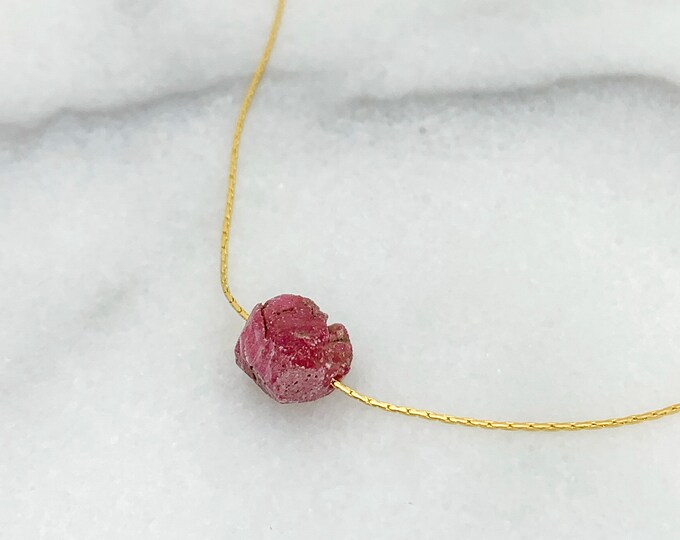 RAW RUBY Crystal Necklace on Beading Chain, Rough Gemstone Layering Necklace, Dainty Minimalist Gemstone Jewelry