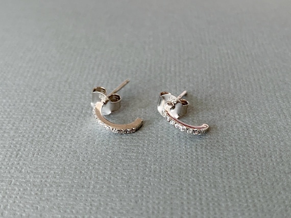 CZ Half Hoop Earrings – Gold or White Gold Plated Sterling Silver Cubic Zirconia Hoops