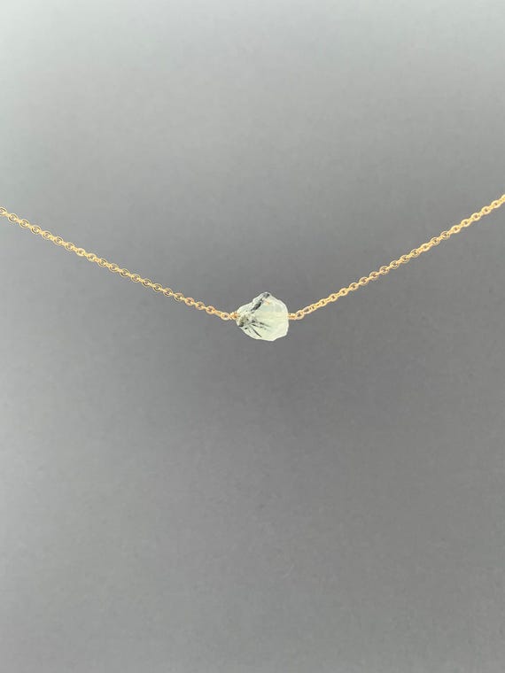 Prehnite Crystal Necklace – Raw Green Gemstone Pendant – Minimalist Gold or Silver Pendant Necklace Gift