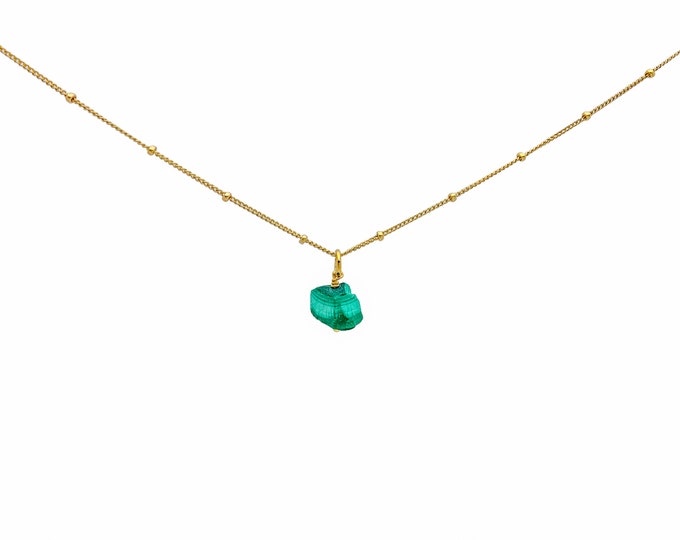 RAW MALACHITE Crystal Choker Necklace, Raw Crystal Gemstone Pendant Necklace in 14k Gold Filled or Sterling Silver