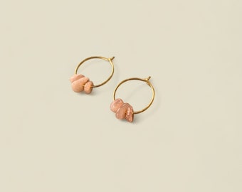 SUNSTONE Chip Small Hoop Earrings, 14k Gold Filled, Rose Gold Filled, or Sterling Silver Tiny Hoop Earrings With Genuine Gemstone Bead