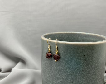 RAW GARNET Earrings,14k Gold Filled, Rose Gold Filled, or Sterling Silver, Rough Gemstone Earrings, Dangle Earrings