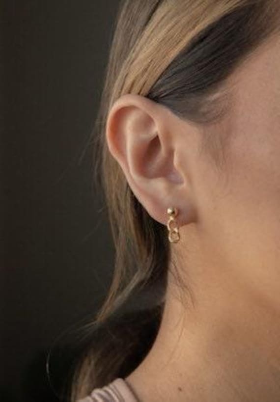 Curb Chain Stud Earrings – Gold or White Gold Plated Sterling Silver Posts