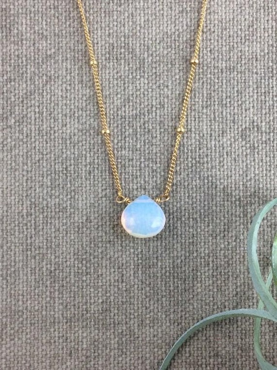 Opalite Heart Necklace – Faceted Gemstone Pendant on 14k Gold Filled or Sterling Silver Cable Chain