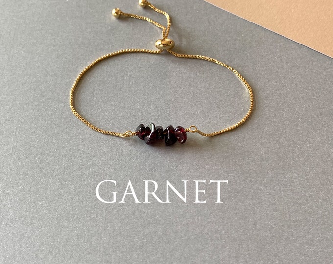 Gemstone Bead Bracelet, GARNET Genuine Gemstone Adjustable Bracelet