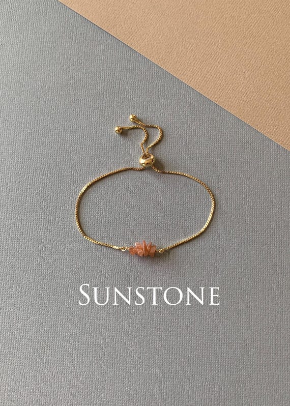 Sunstone Beaded Bracelet – Genuine Orange Gemstone Adjustable Handmade Jewelry