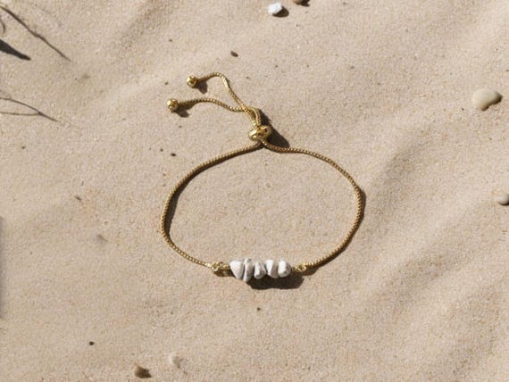 White Howlite Beaded Bracelet – Genuine Gemstone Adjustable White Crystal Jewelry