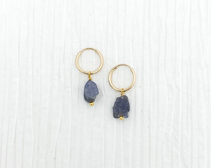 RAW TANZANITE 14k Gold Filled Endless Hoop Earrings, Dainty Hoop Dangle Earrings