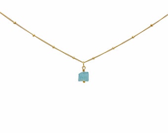 RAW AQUAMARINE Crystal Choker Necklace, Raw Crystal Gemstone Pendant Necklace in 14k Gold Filled or Sterling Silver