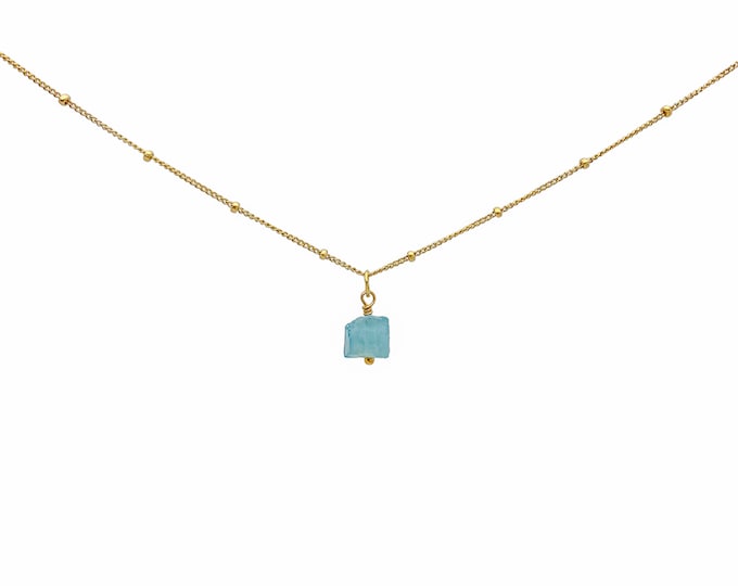RAW AQUAMARINE Crystal Choker Necklace, Raw Crystal Gemstone Pendant Necklace in 14k Gold Filled or Sterling Silver