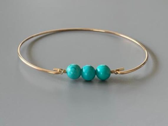 Turquoise Birthstone Bangle Bracelet – December Gemstone Jewelry in 14k Gold Filled or Sterling Silver