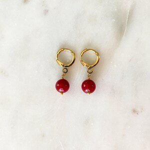 Huggie Earrings – Ruby Gemstone Hoops – Gold Plated Leverback Earrings – July Birthstone Jewelry