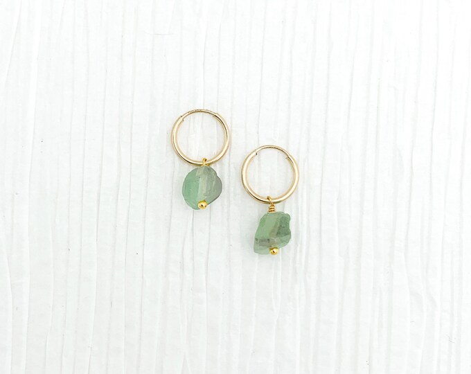 RAW FLUORITE 14k Gold Filled Endless Hoop Earrings, Dainty Hoop Dangle Earrings