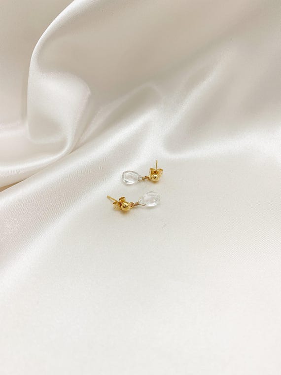 Clear Quartz Stud Earrings – Raw Gemstone Studs in 14k Gold Filled or Sterling Silver