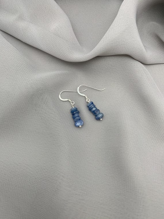 Kyanite Earrings – Natural Gemstone Chip Dangles in 14k Gold Filled or Sterling Silver – Minimalist Handmade Jewelry