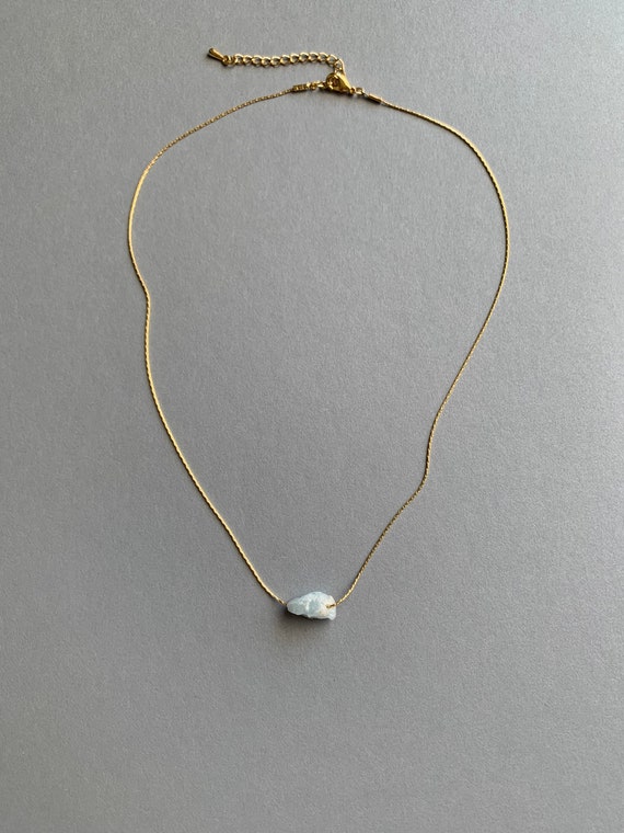 Raw Aquamarine Beading Chain Necklace – March Birthstone Gemstone Jewelry in 14k Gold Filled or Sterling Silver