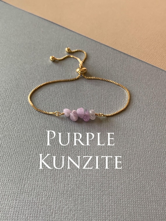 Purple Kunzite Bracelet – Genuine Gemstone Beaded Adjustable Handmade Jewelry Gift
