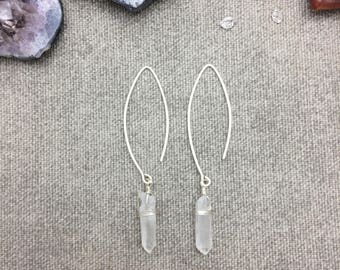 Raw Quartz Crystal Arc Earrings