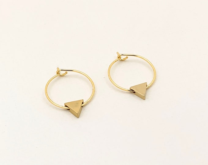 TINY TRIANGLE HOOPS, 14k Gold Filled Hoop Earrings With Triangle Charms