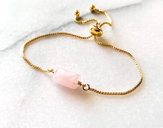Rose Quartz Beaded Bracelet – Genuine Gemstone Adjustable October Birthstone Jewelry