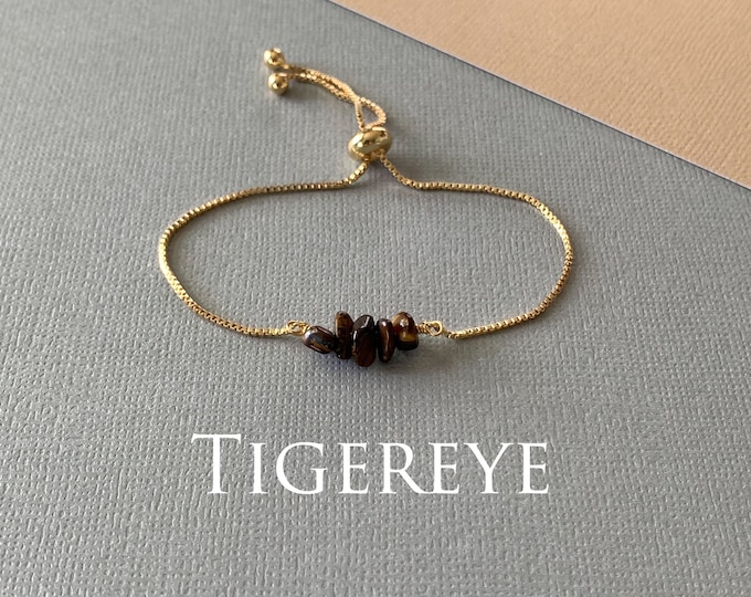 Gemstone Bead Bracelet, TIGEREYE Genuine Gemstone Adjustable Bracelet