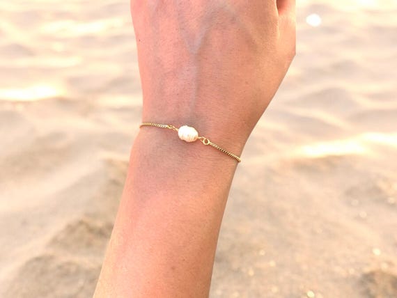 Potato Pearl Beaded Bracelet – Freshwater Pearl Adjustable Handmade Jewelry Gift
