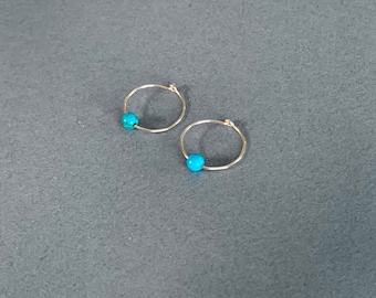 TURQUOISE Tiny Gemstone Hoop Earrings With Genuine Gemstone Beads