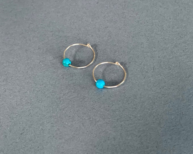 TURQUOISE Tiny Gemstone Hoop Earrings With Genuine Gemstone Beads