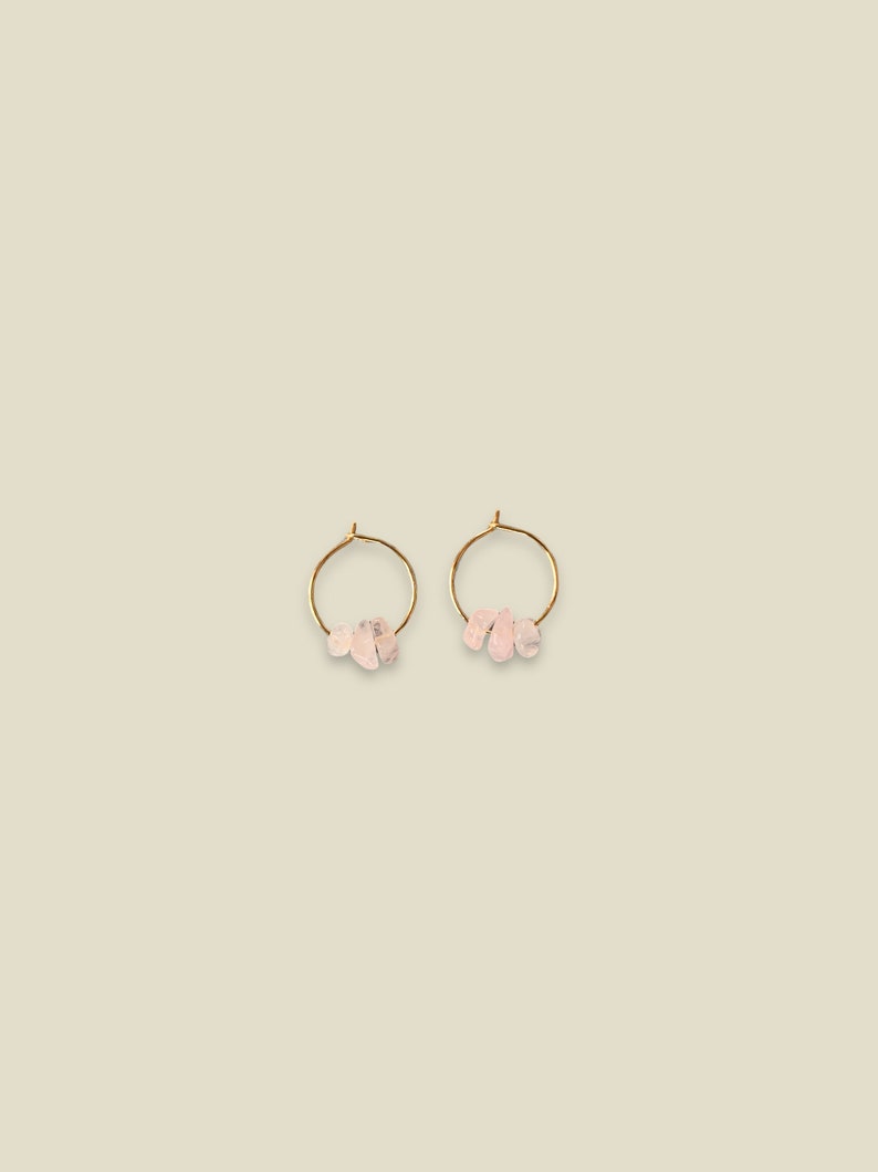 ROSE QUARTZ Chip Small Hoop Earrings, 14k Gold Filled, Rose Gold Filled ...