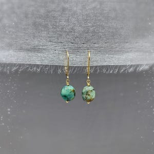 African Turquoise Leverback Earrings – Genuine Green Gemstone Dangle Earrings – 14k Gold Filled or Sterling Silver Jewelry