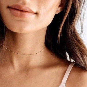 Satellite Layering Chain Choker Necklace, Layering Chain, Beaded Choker Necklace, 14k Gold Filled Chain in 14, 16, or 20 inch Necklace