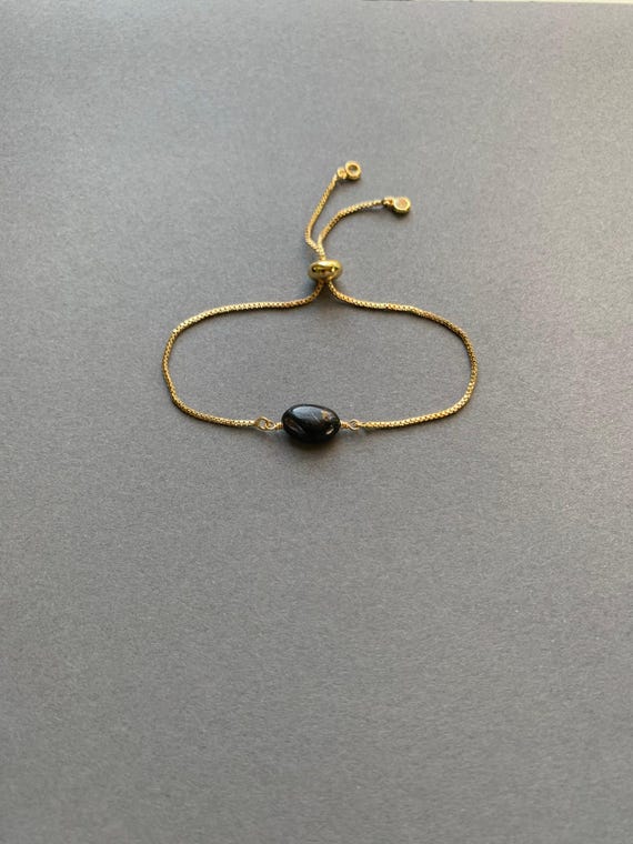 Obsidian Bracelet – Genuine Gemstone Pebble Beads – Adjustable Handmade Jewelry Gift