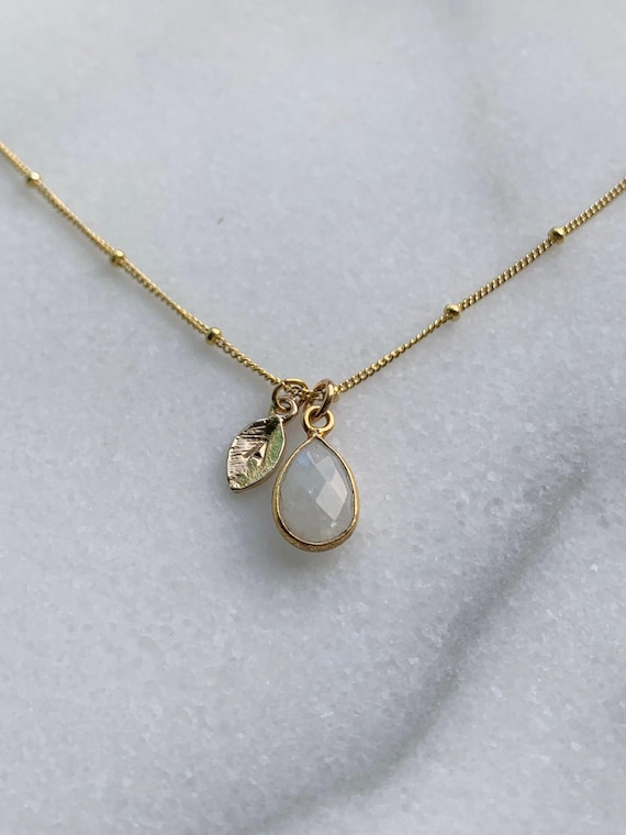 Rainbow Moonstone Pendant Necklace – Personalized Initial Charm in Gold Plated Sterling Silver