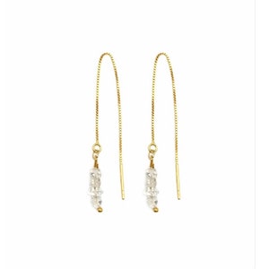 Herkimer Diamond Threader Earring, Modern, Minimalistic Earrings, Rose Gold Hoops, Geometric Hoop Earrings
