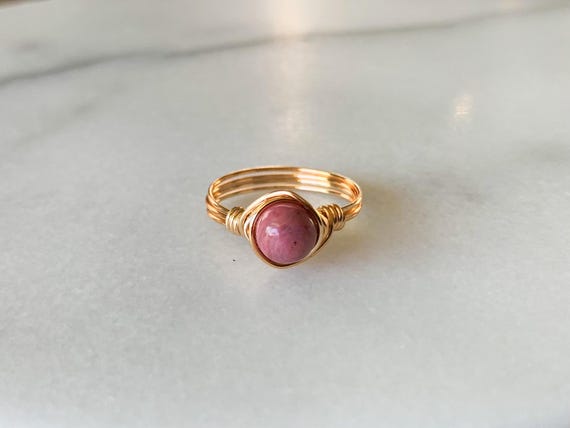 Rhodonite Ring – Wire Wrapped Gemstone Statement Ring in 14k Gold Filled or Sterling Silver – Custom Handmade Jewelry
